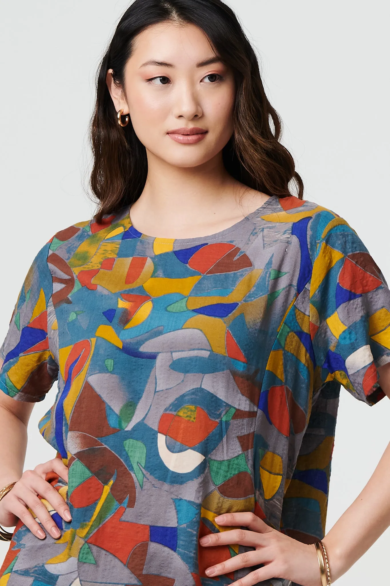 Abstract Short Sleeve Short Shift Dress