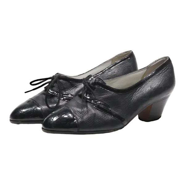 ALEXANDRIA Block Heels Black Leather Womens UK 3.5