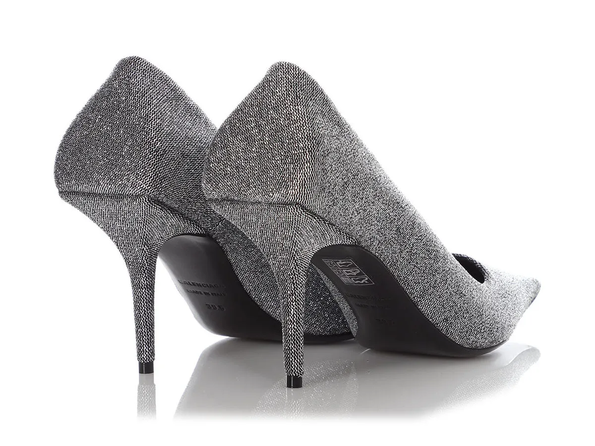 Balenciaga Silver Glitter Knife Pumps