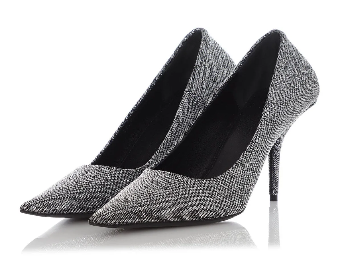 Balenciaga Silver Glitter Knife Pumps