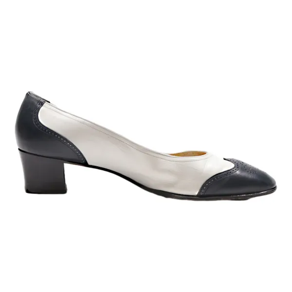 BALLY Brogue Style Pump Heels White Leather Womens UK 7
