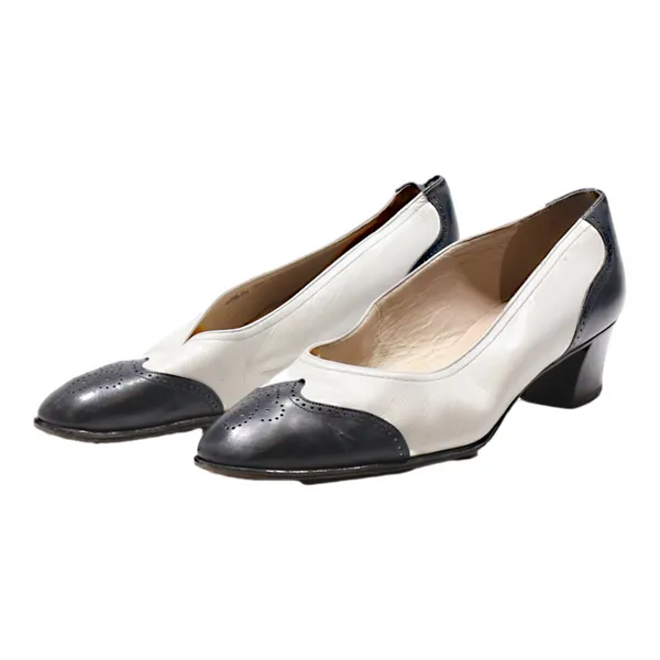 BALLY Brogue Style Pump Heels White Leather Womens UK 7