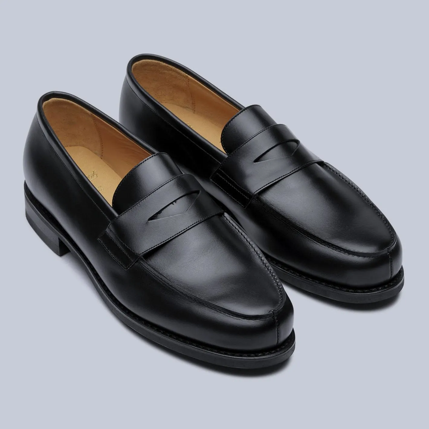 Black Leather Rubber Sole Adonis Loafers
