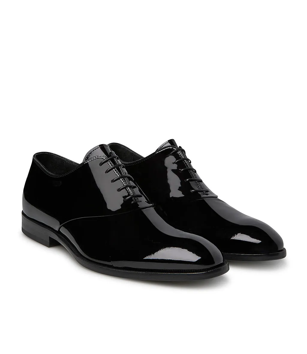 Black patent leather derby shoes