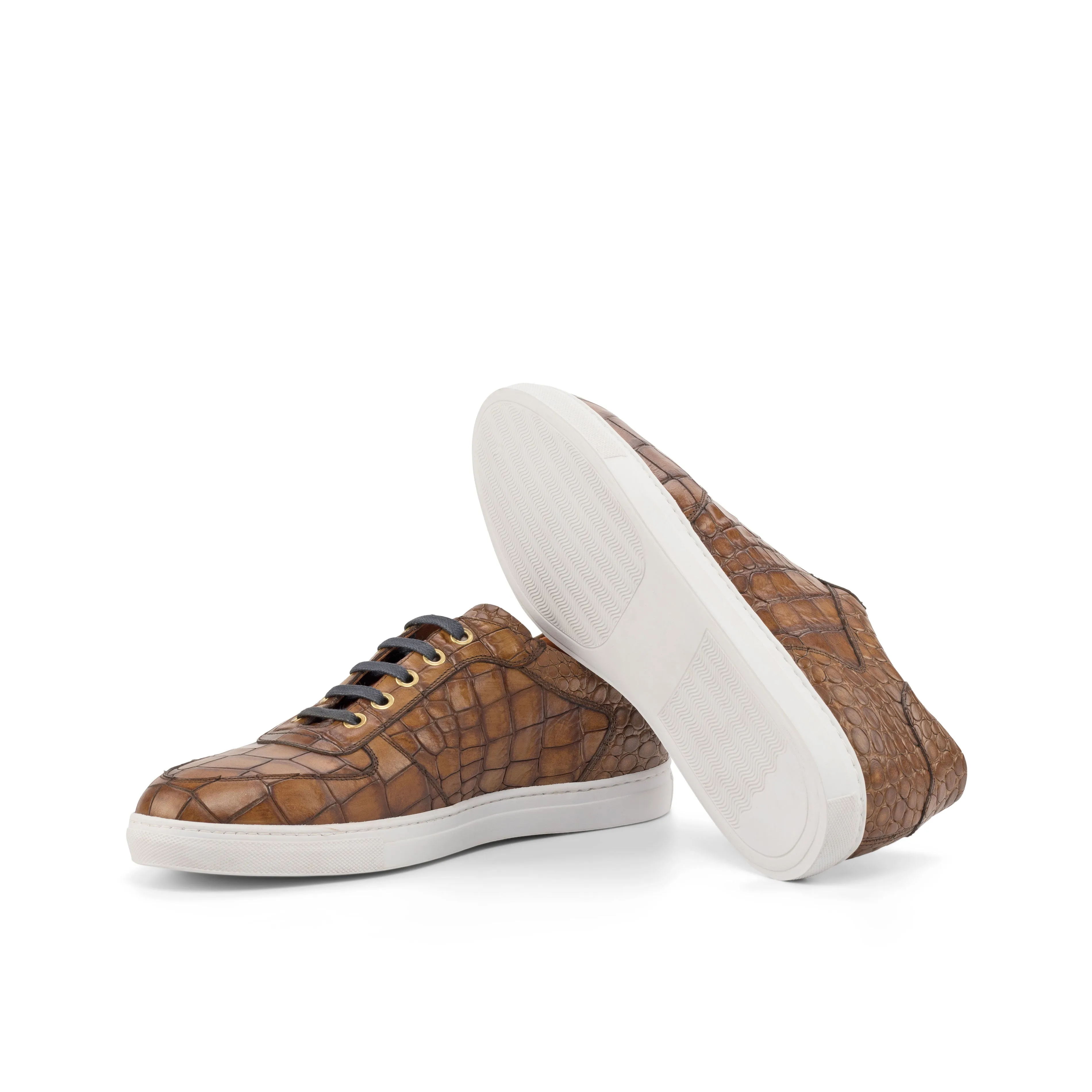 Brown Croco Leather Low-Top Sneakers