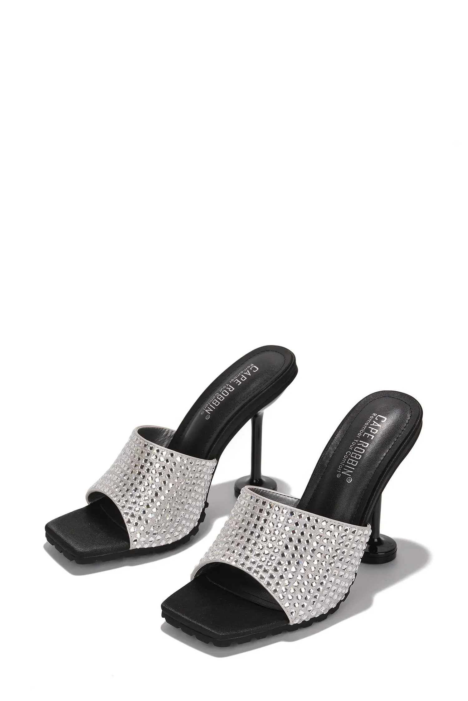 Cape Robbin Haig Womens Sandals Mule Open Toe Spool Heel Rhinestone Slip On Pump