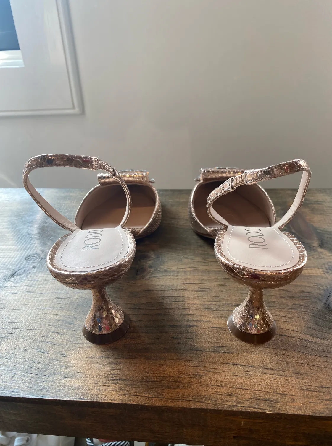 Copper Sling Back Pump with Crystals