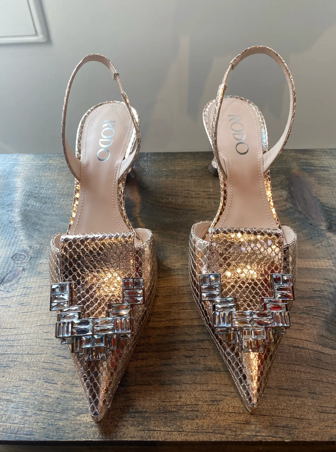 Copper Sling Back Pump with Crystals