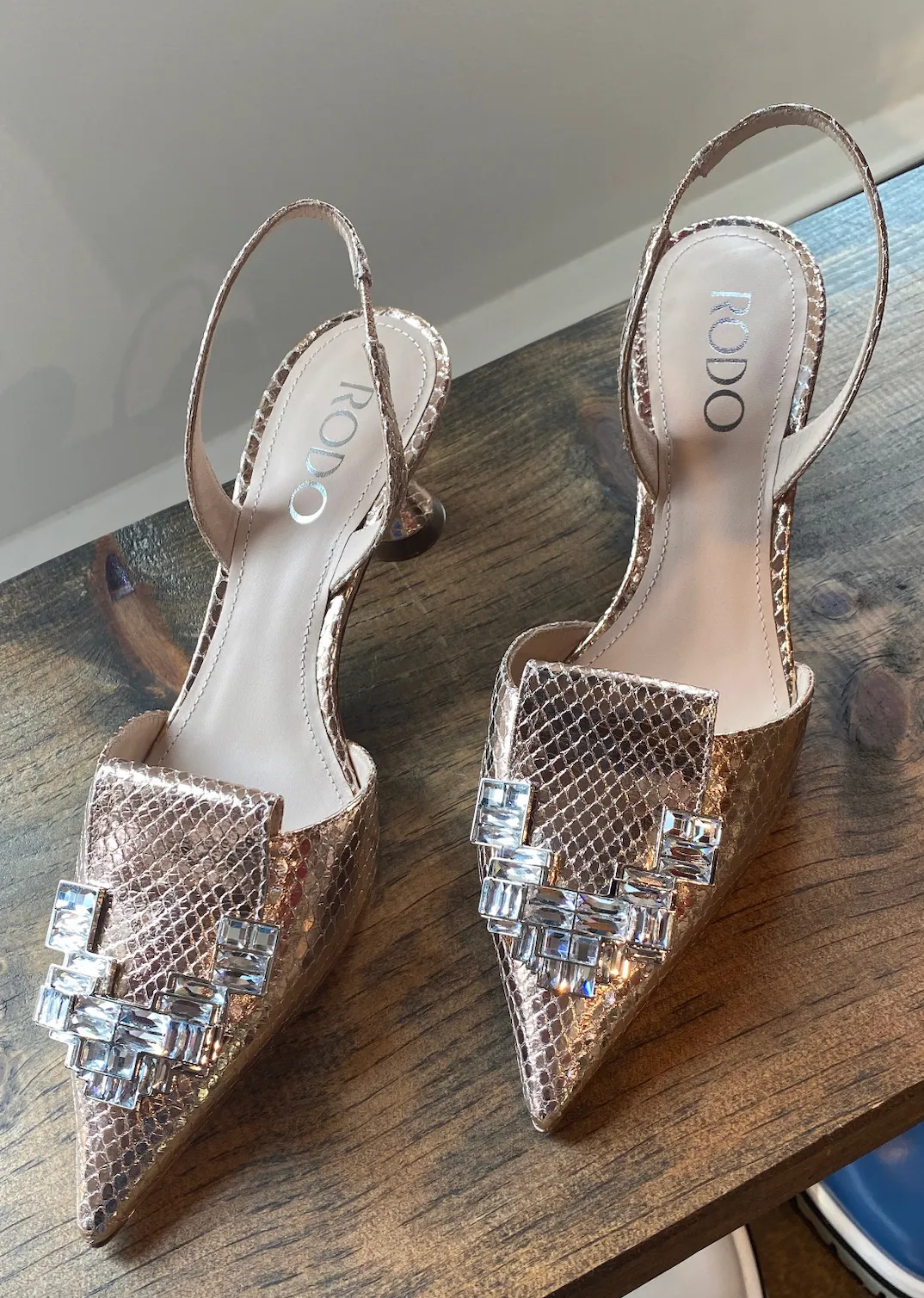 Copper Sling Back Pump with Crystals