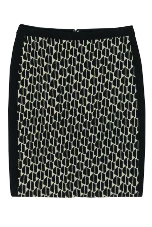 Diane von Furstenberg - Cream & Black Patterned Knit Skirt Sz 8