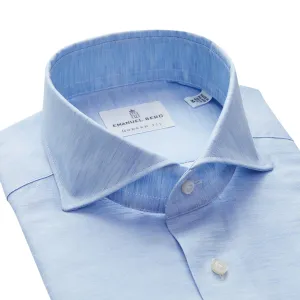 Emanuel Berg Cotton Linen Luxury Twill Sport Shirt Blue