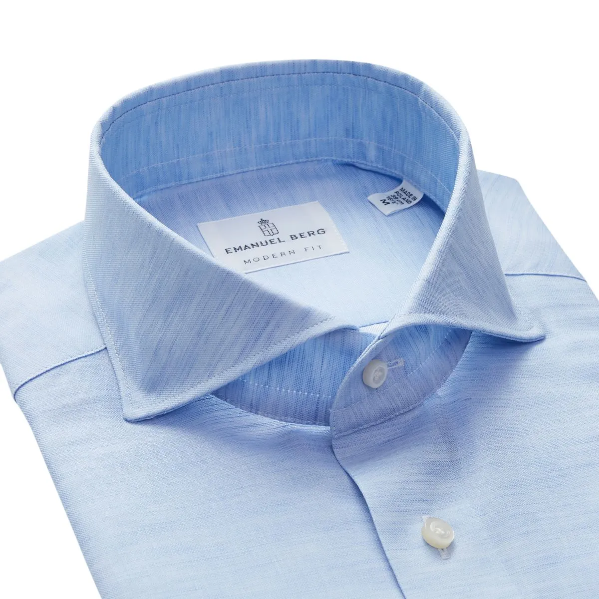Emanuel Berg Cotton Linen Luxury Twill Sport Shirt Blue