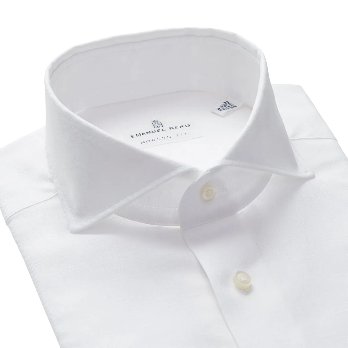 Emanuel Berg Cotton Linen Luxury Twill Sport Shirt White