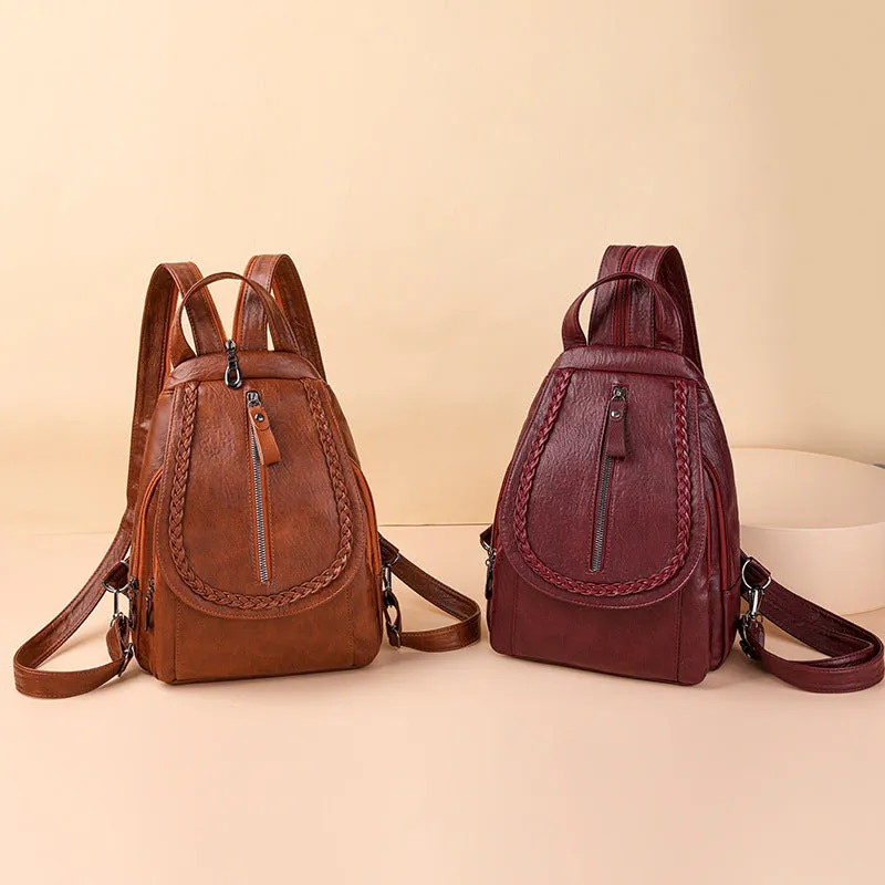 Fashion Large Capacity Soft Leather Backpack