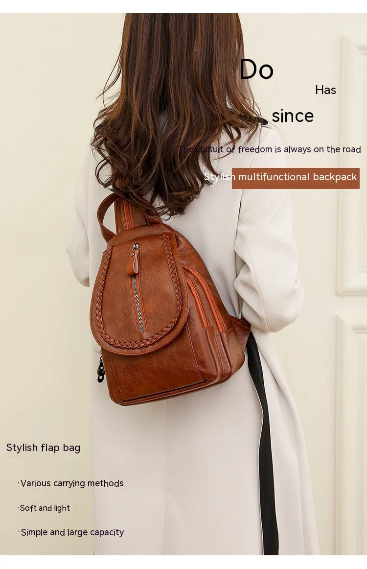 Fashion Large Capacity Soft Leather Backpack