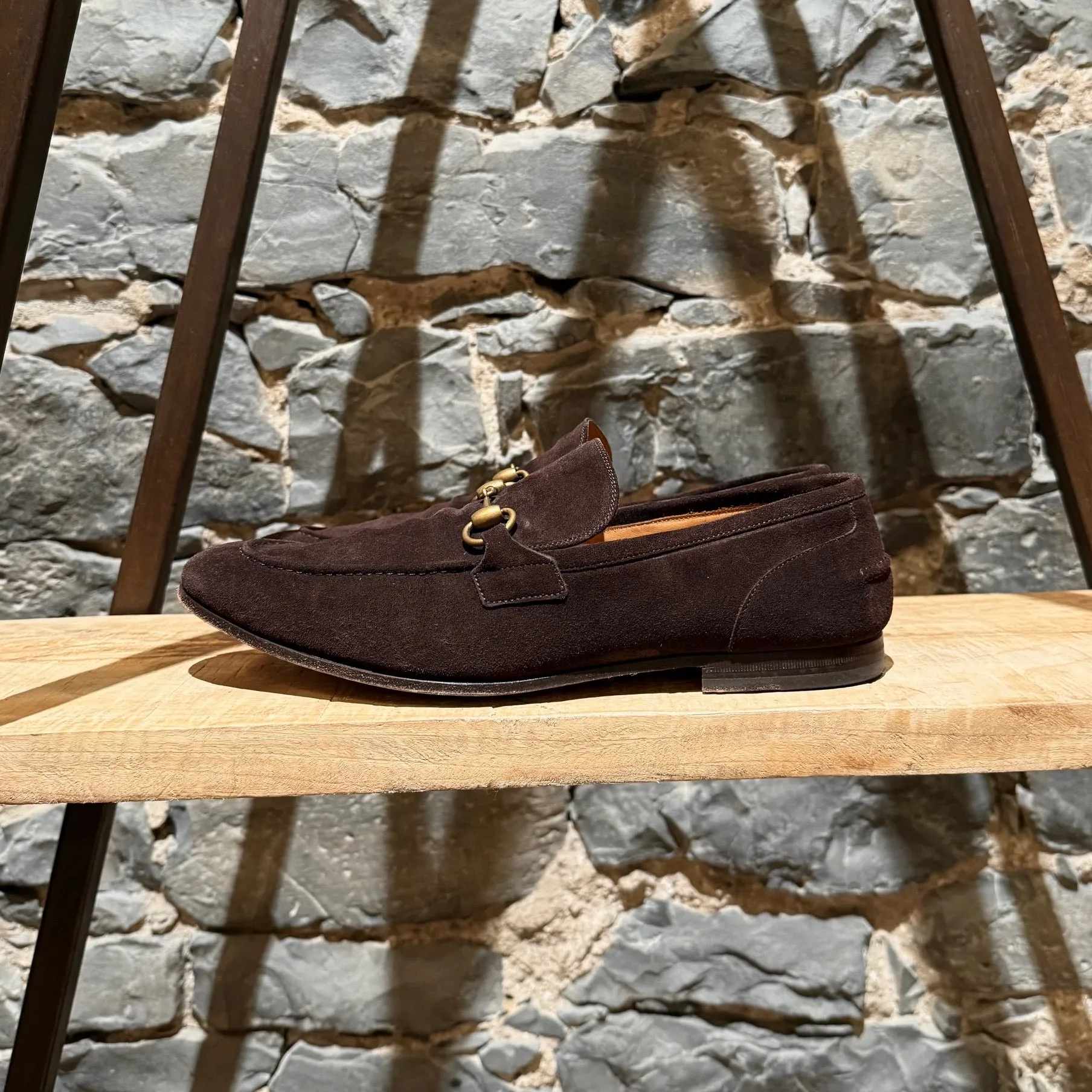 Gucci Brown Suede Horsebit Accent Jordaan Loafers