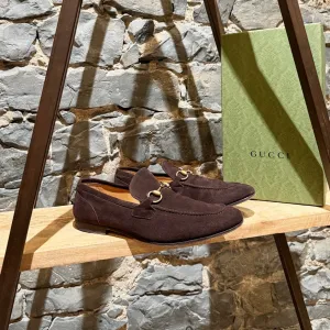 Gucci Brown Suede Horsebit Accent Jordaan Loafers