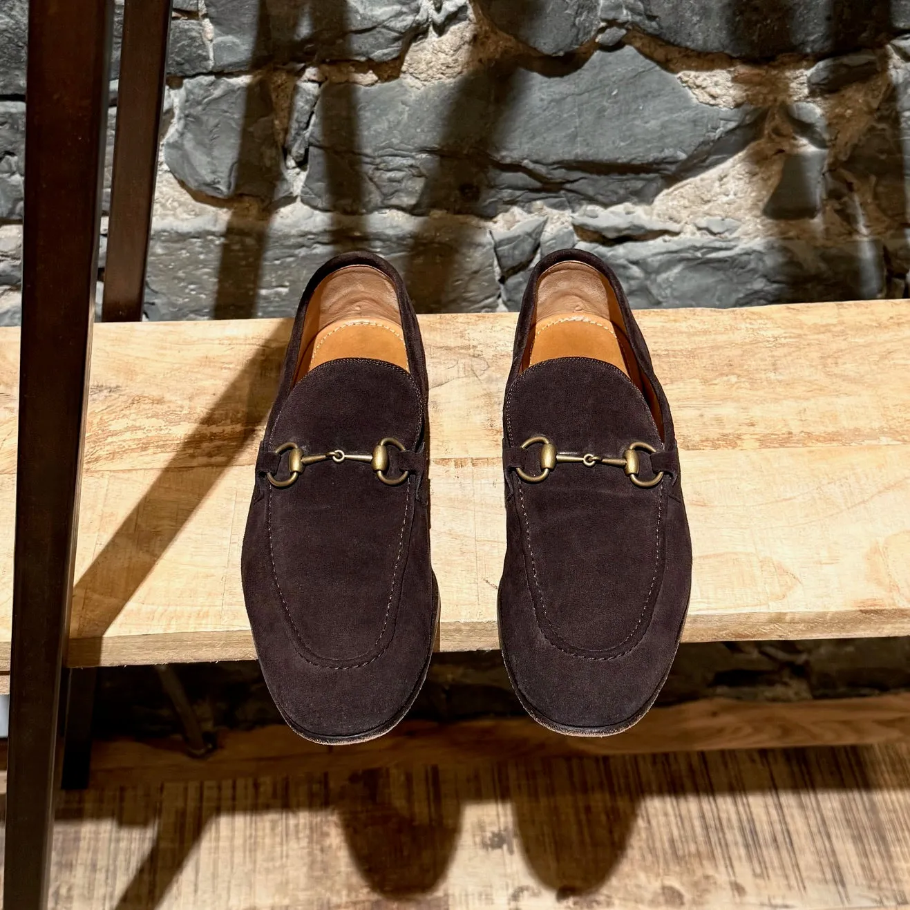 Gucci Brown Suede Horsebit Accent Jordaan Loafers