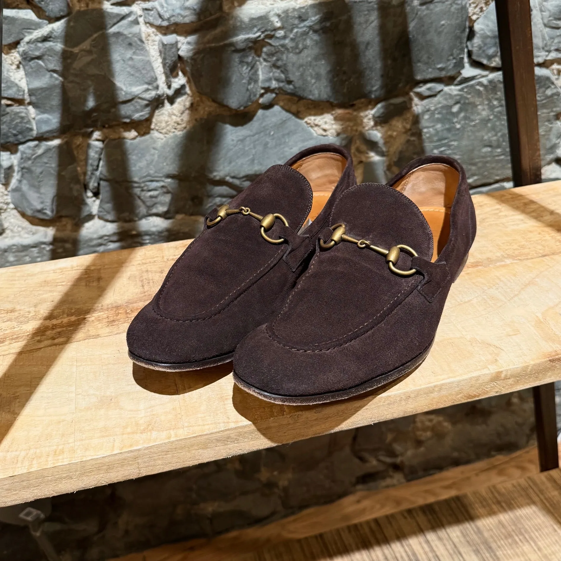 Gucci Brown Suede Horsebit Accent Jordaan Loafers