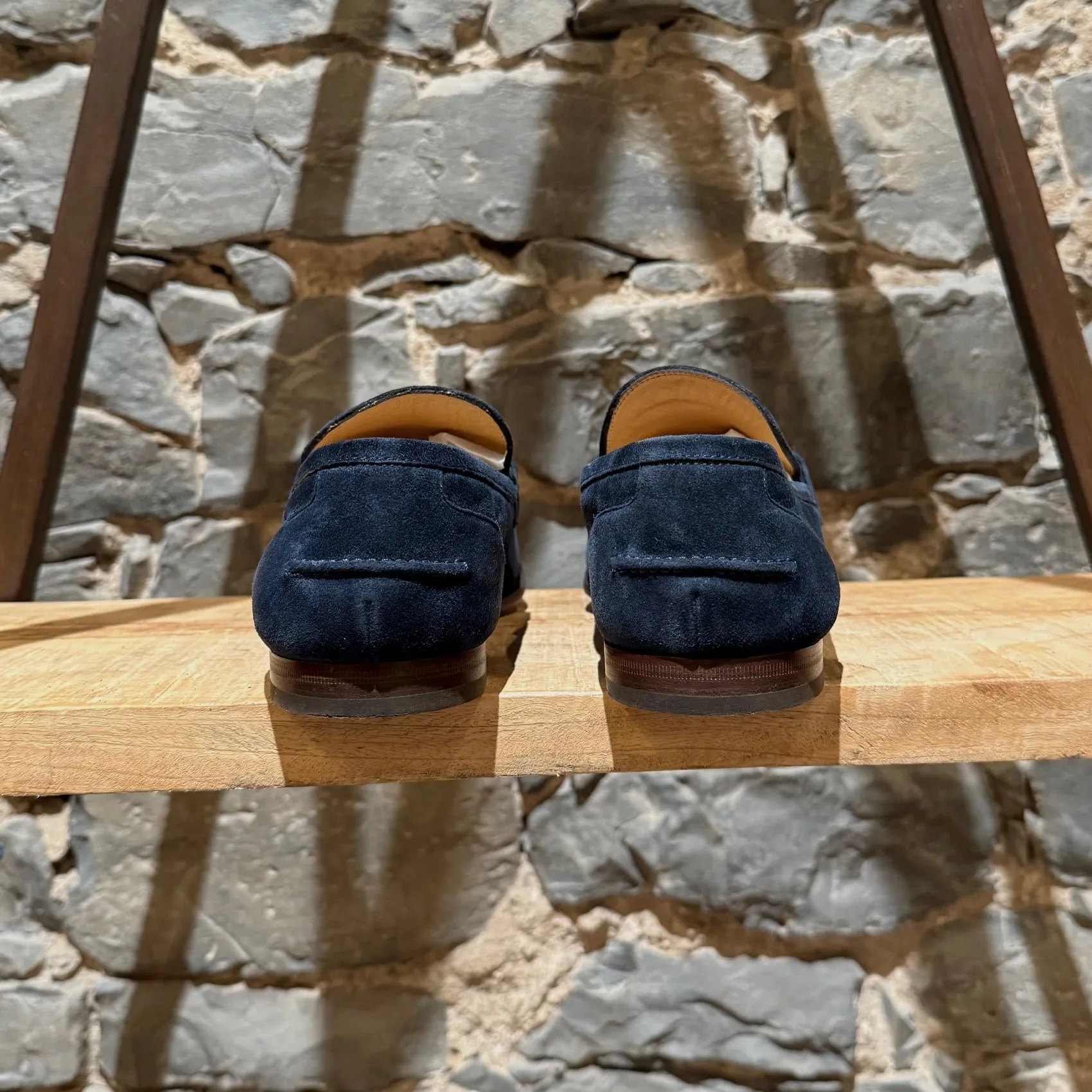 Gucci Navy Blue Suede Horsebit Accent Jordaan Loafers