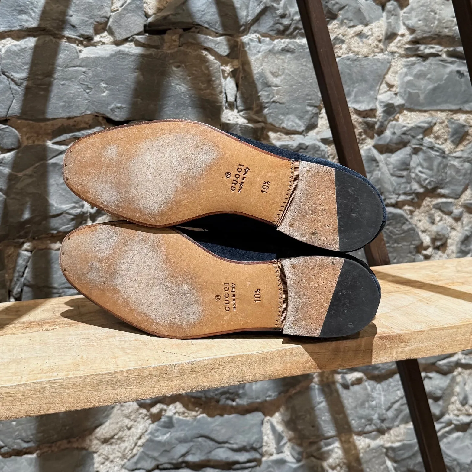 Gucci Navy Blue Suede Horsebit Accent Jordaan Loafers