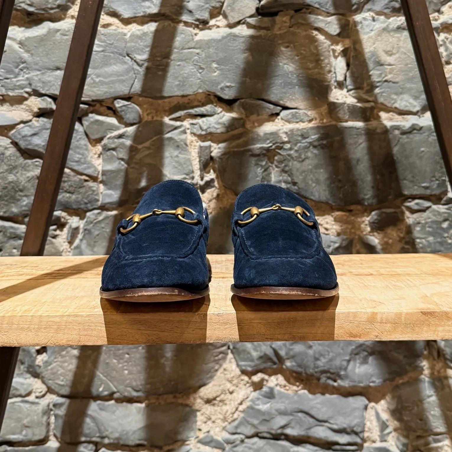 Gucci Navy Blue Suede Horsebit Accent Jordaan Loafers