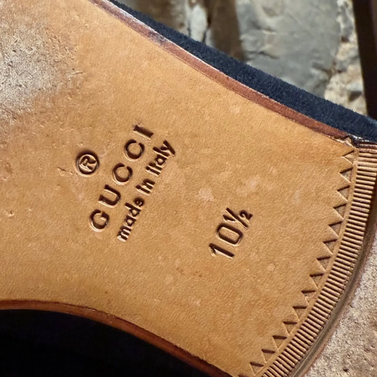 Gucci Navy Blue Suede Horsebit Accent Jordaan Loafers