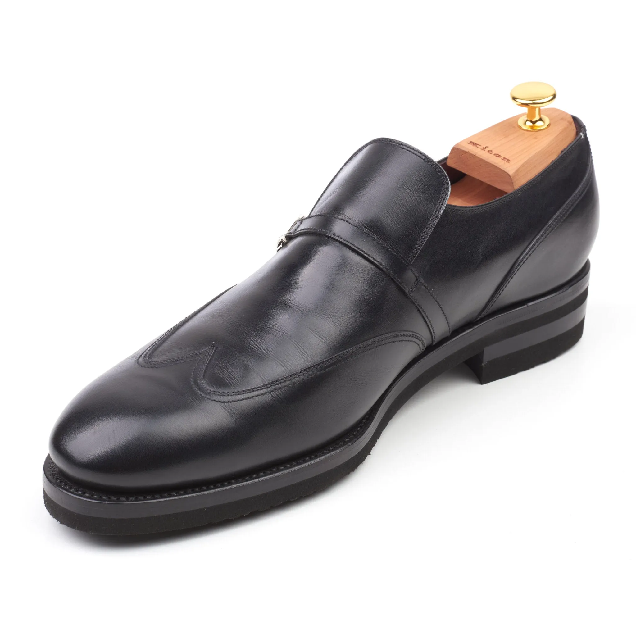 KITON Napoli Handmade Black Calfskin Leather Wing Tip Loafer Shoes NEW Box US 10