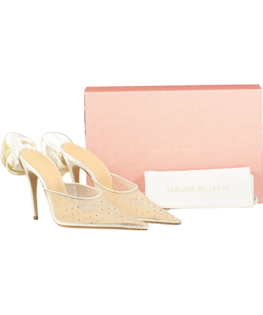Magda Butrym  Ivory Floral-appliqu Crystal Embellished Mesh Mules UK 5 EU 38 