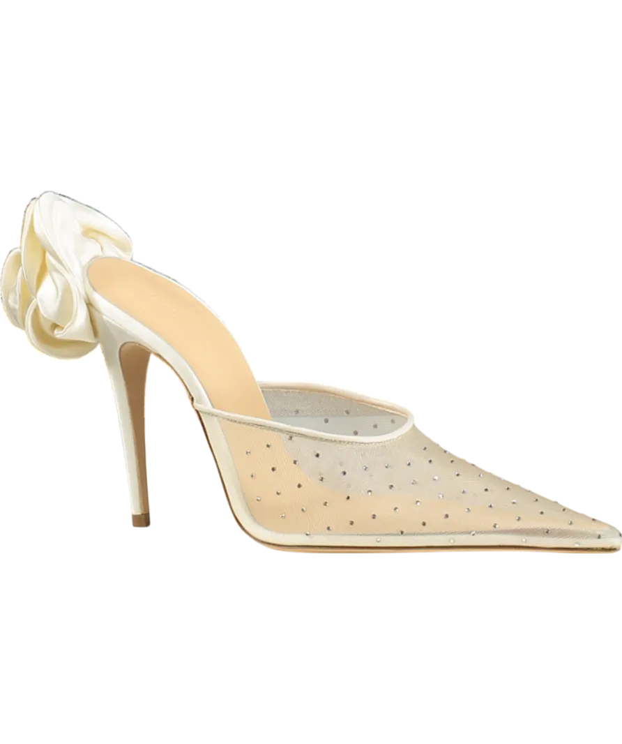 Magda Butrym  Ivory Floral-appliqu Crystal Embellished Mesh Mules UK 5 EU 38 