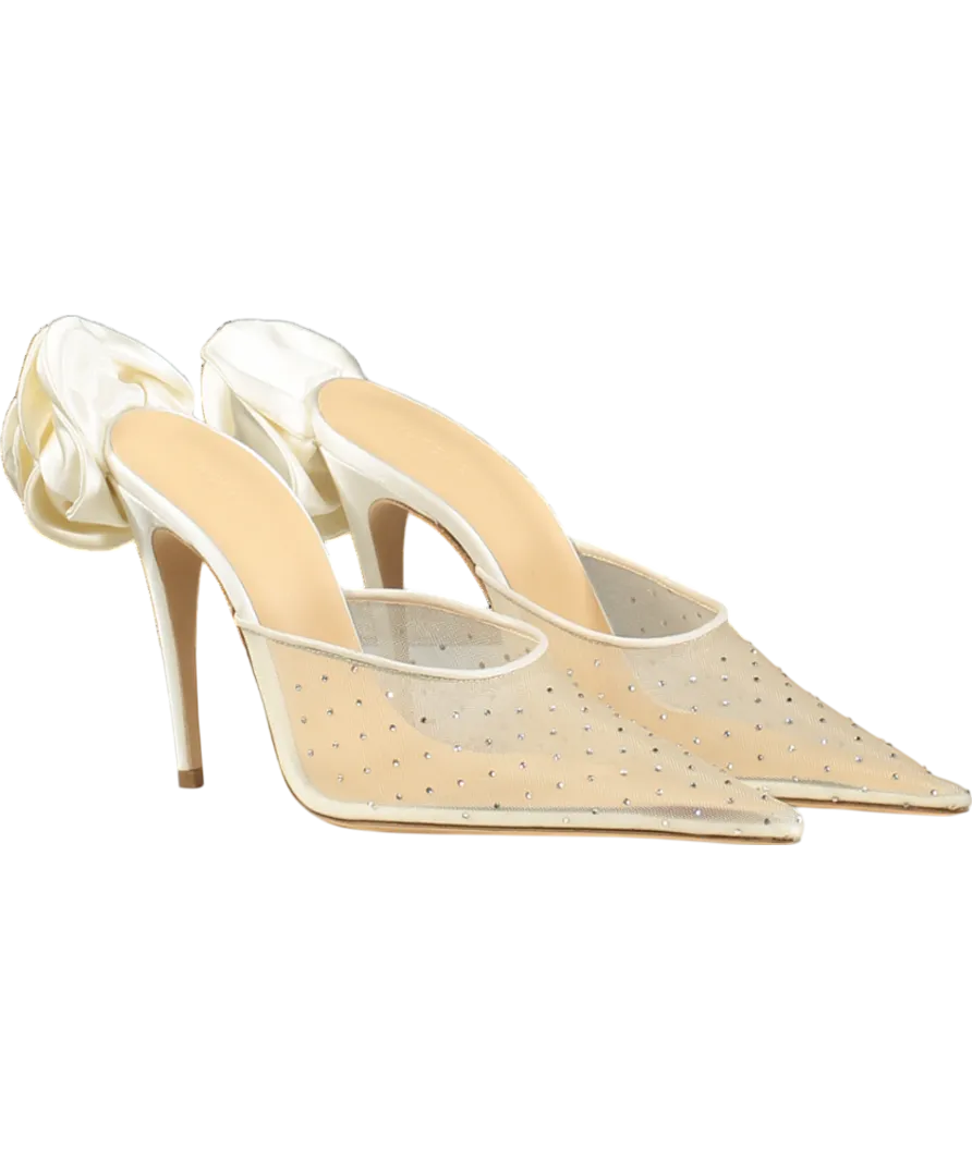 Magda Butrym  Ivory Floral-appliqu Crystal Embellished Mesh Mules UK 5 EU 38 