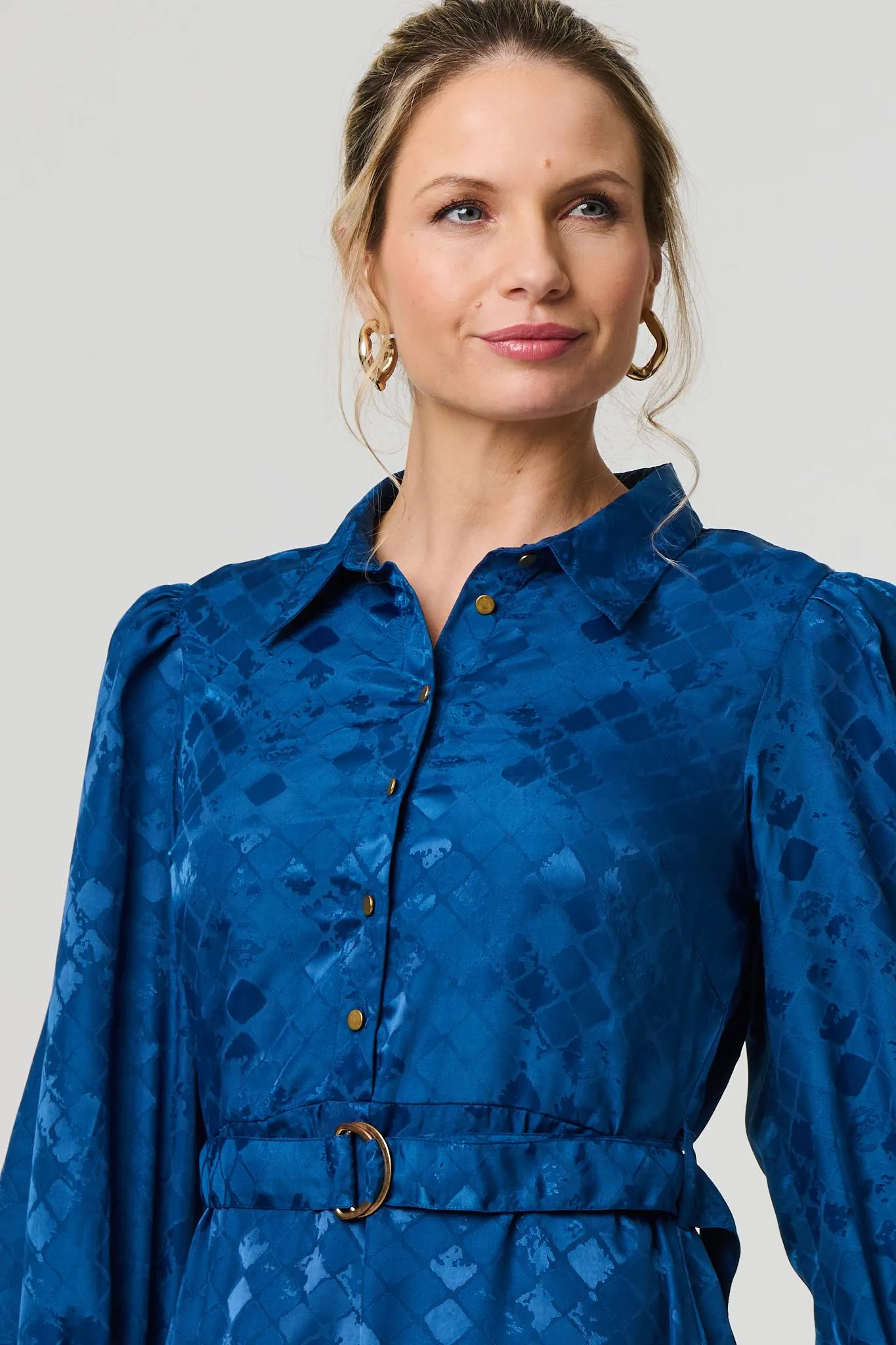 Metallic Puff Sleeve Maxi Shirt Dress