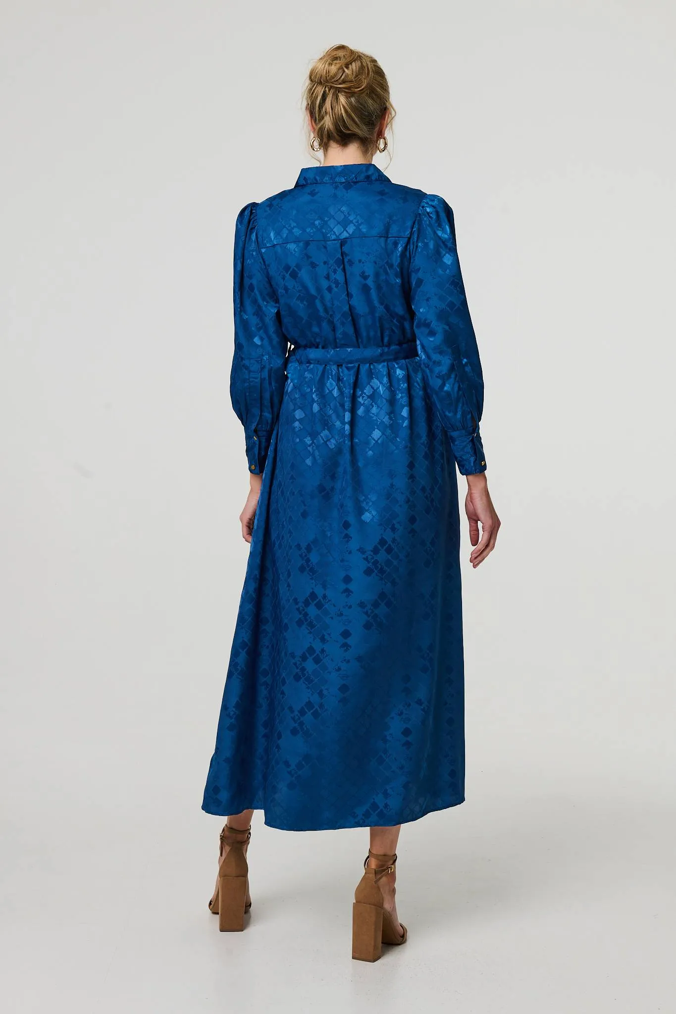 Metallic Puff Sleeve Maxi Shirt Dress