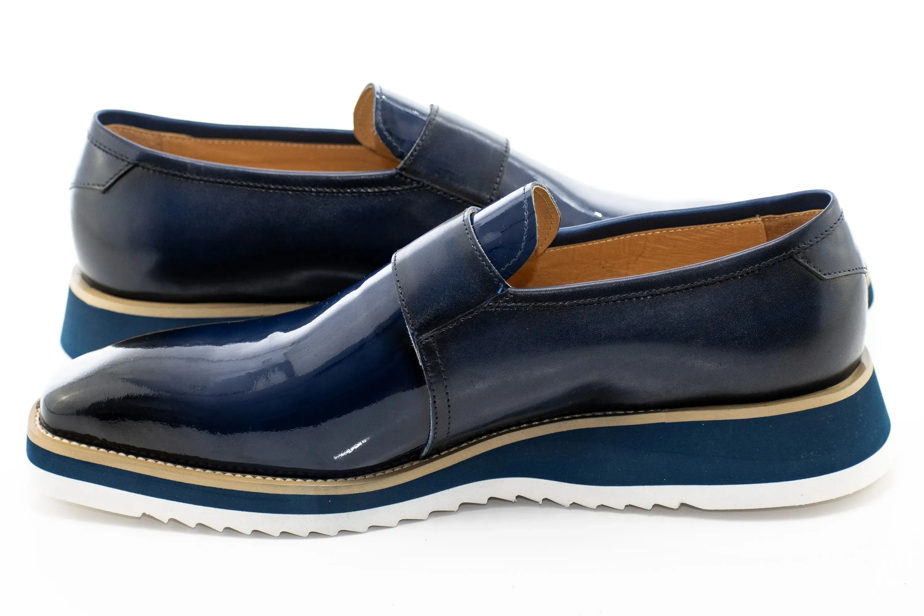 Navy Patent Leather Monk Strap Dress Shoe