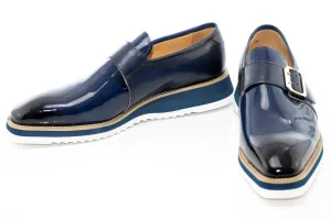 Navy Patent Leather Monk Strap Dress Shoe