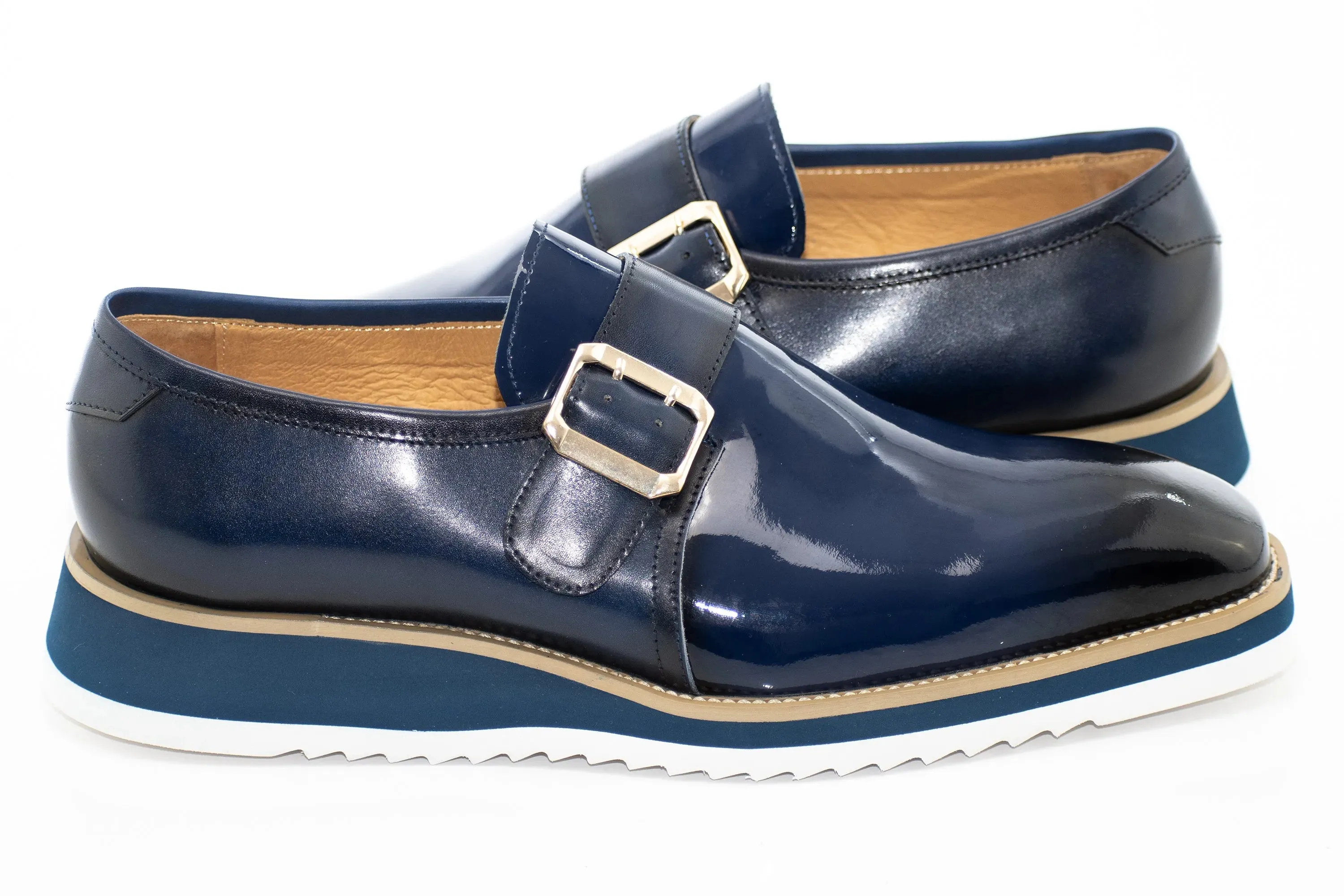 Navy Patent Leather Monk Strap Dress Shoe