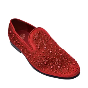 Red Velvet Rhinestone Prom Loafers | Bold Slip-On Dress Shoes for 2025