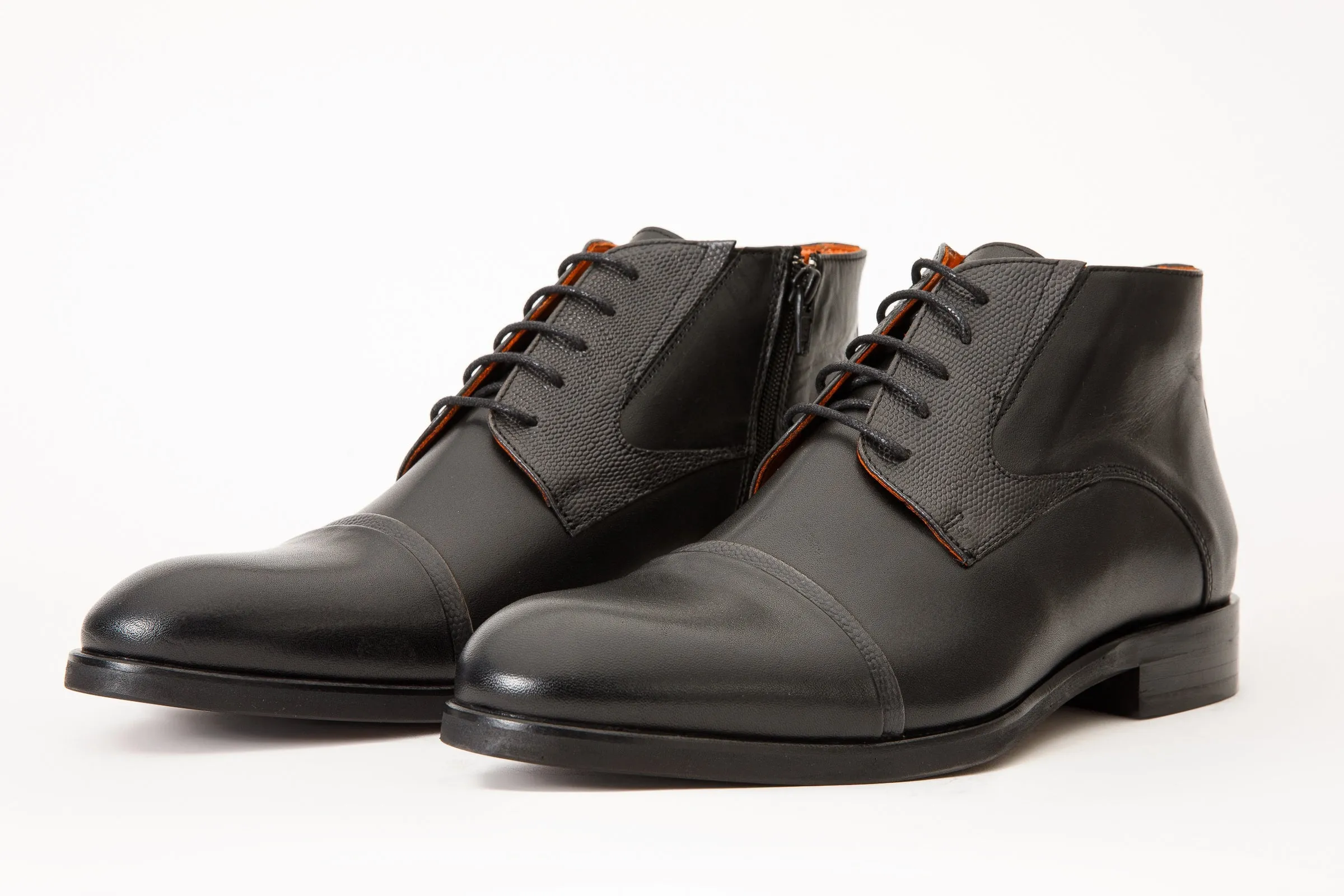 The Albury Black Cap-Toe Derby Lace-Up  Men Boot with a Zipper Final Sale!