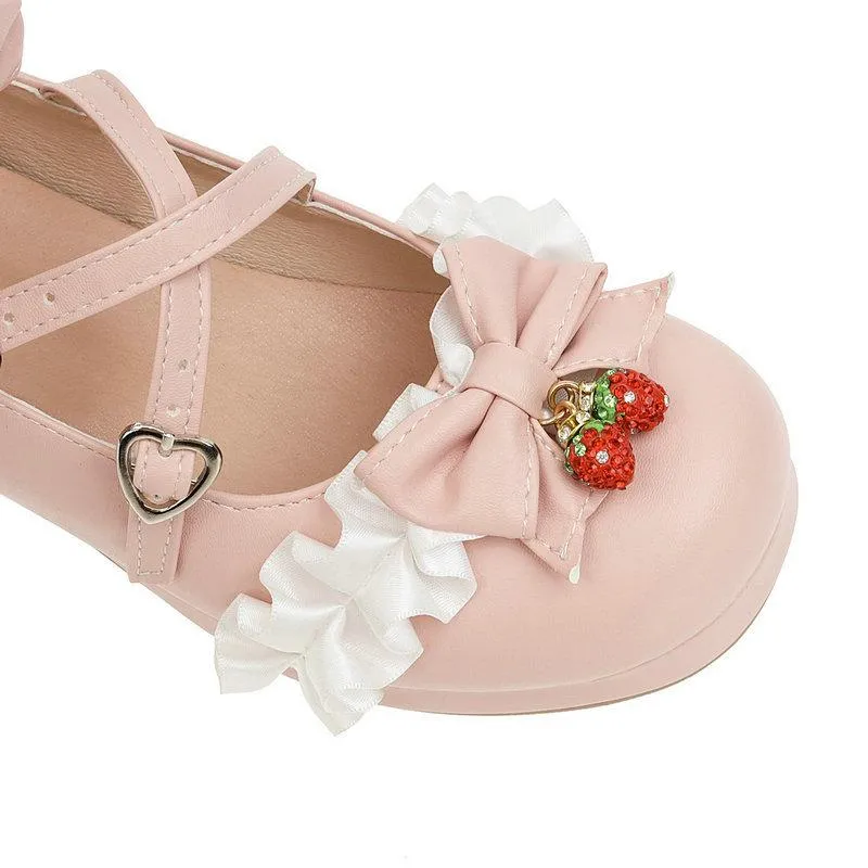 Women cute bow lolita chunky block heel loafers shoes